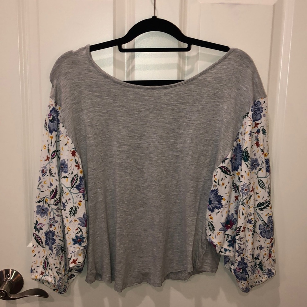 Floral & Gray long sleeve top